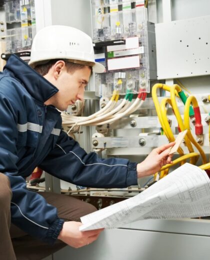 A Licensed Electrician Performing a 40-Year Recertification in Plantation, FL Commercial Building
