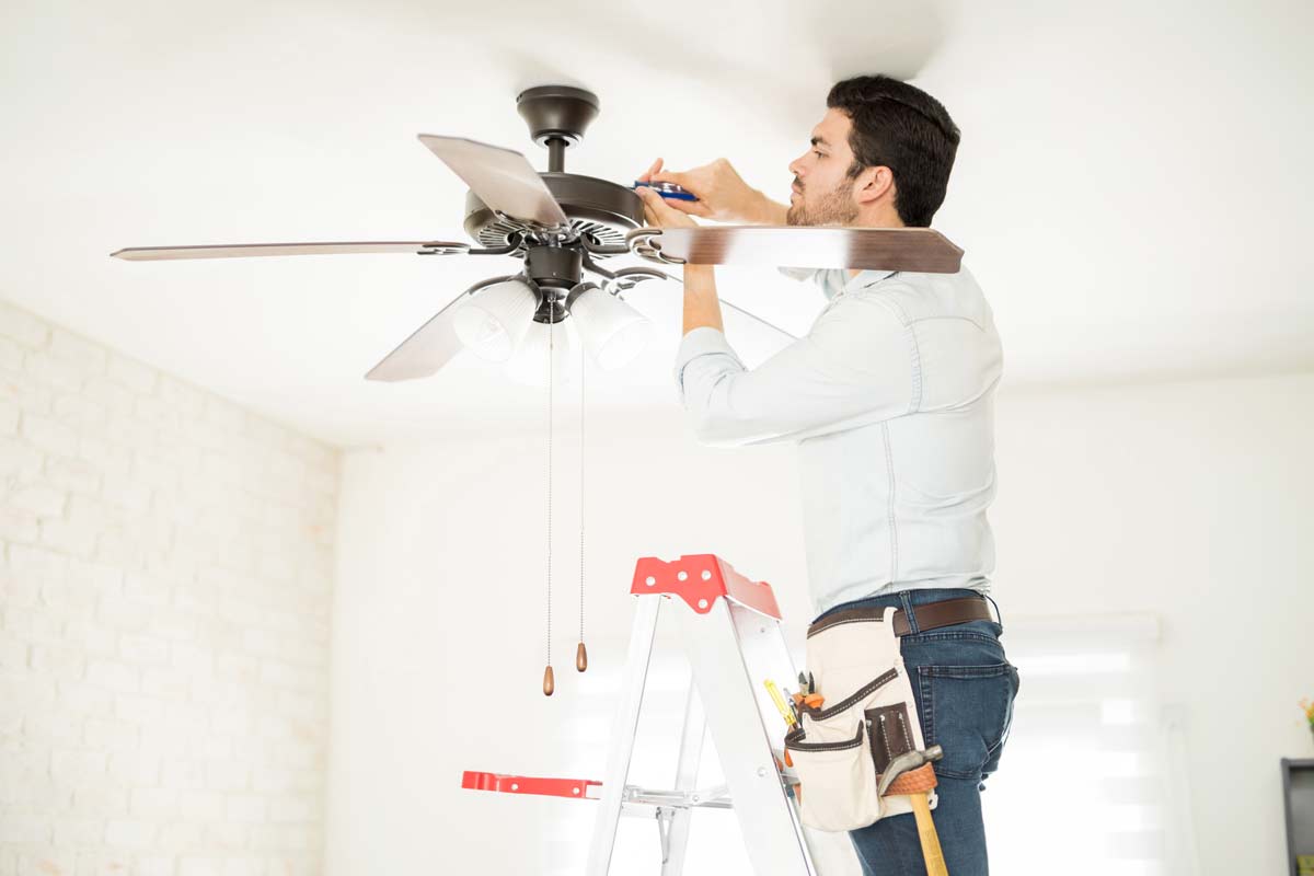 Fort Lauderdale Electrician installing a ceiling fan