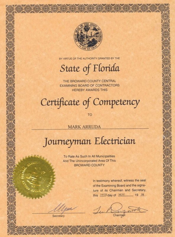 Journeyman Electrician Certificate 