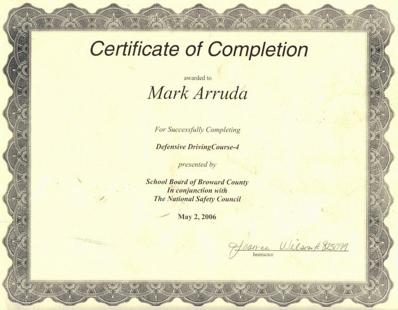 Defensive Driving Certificate of Completion 