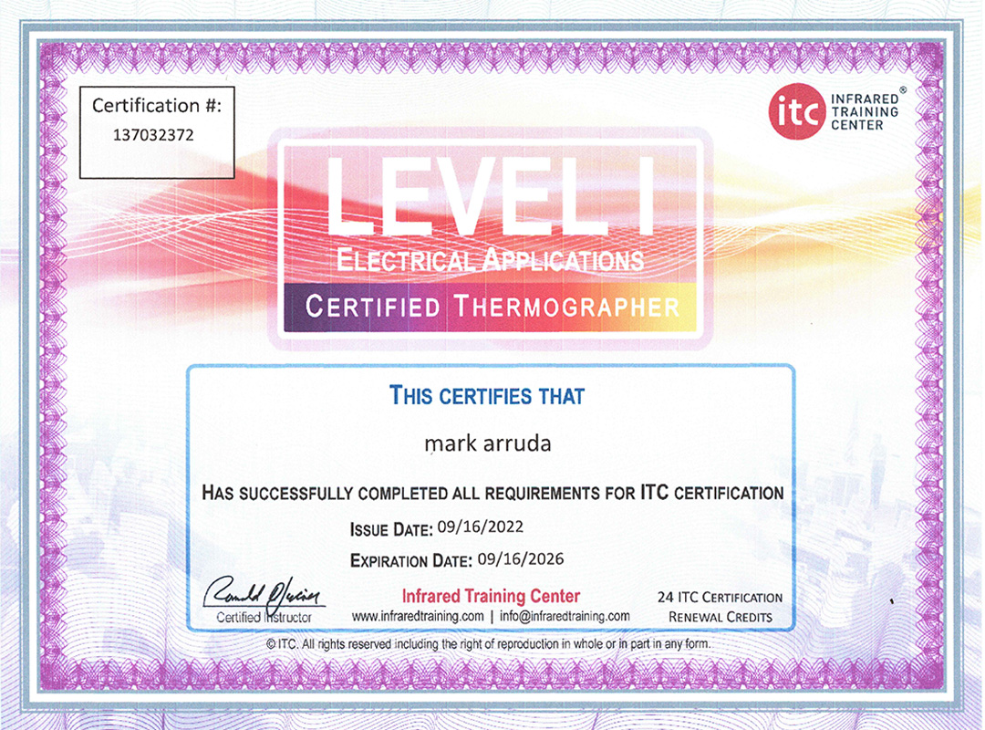 Level II Electrical Applications Certified Thermographer Certification 