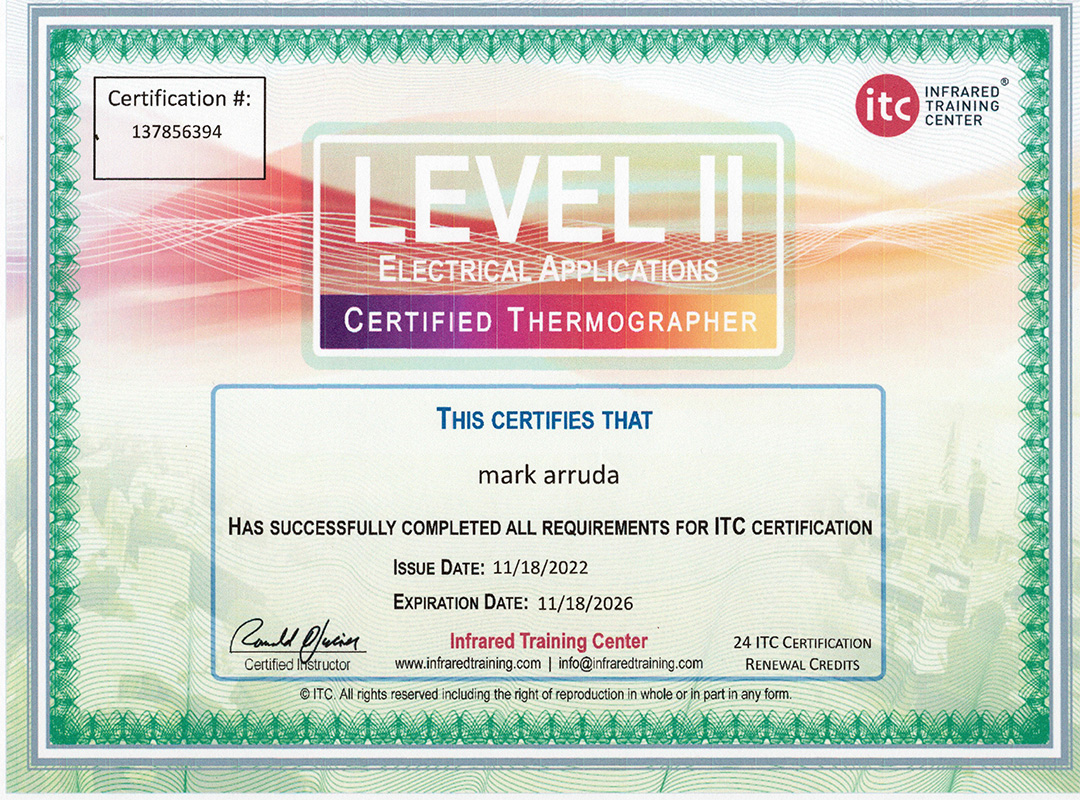 Level II Electrical Applications Certified Thermographer Certification 